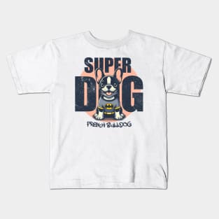 Super Dog French Bulldog, Art Illustration cartoon Kids T-Shirt